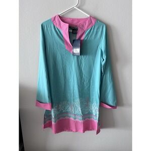West Marine Island Dress Seahorses Pink Green UPF Wicking Size S Beach Cover Up